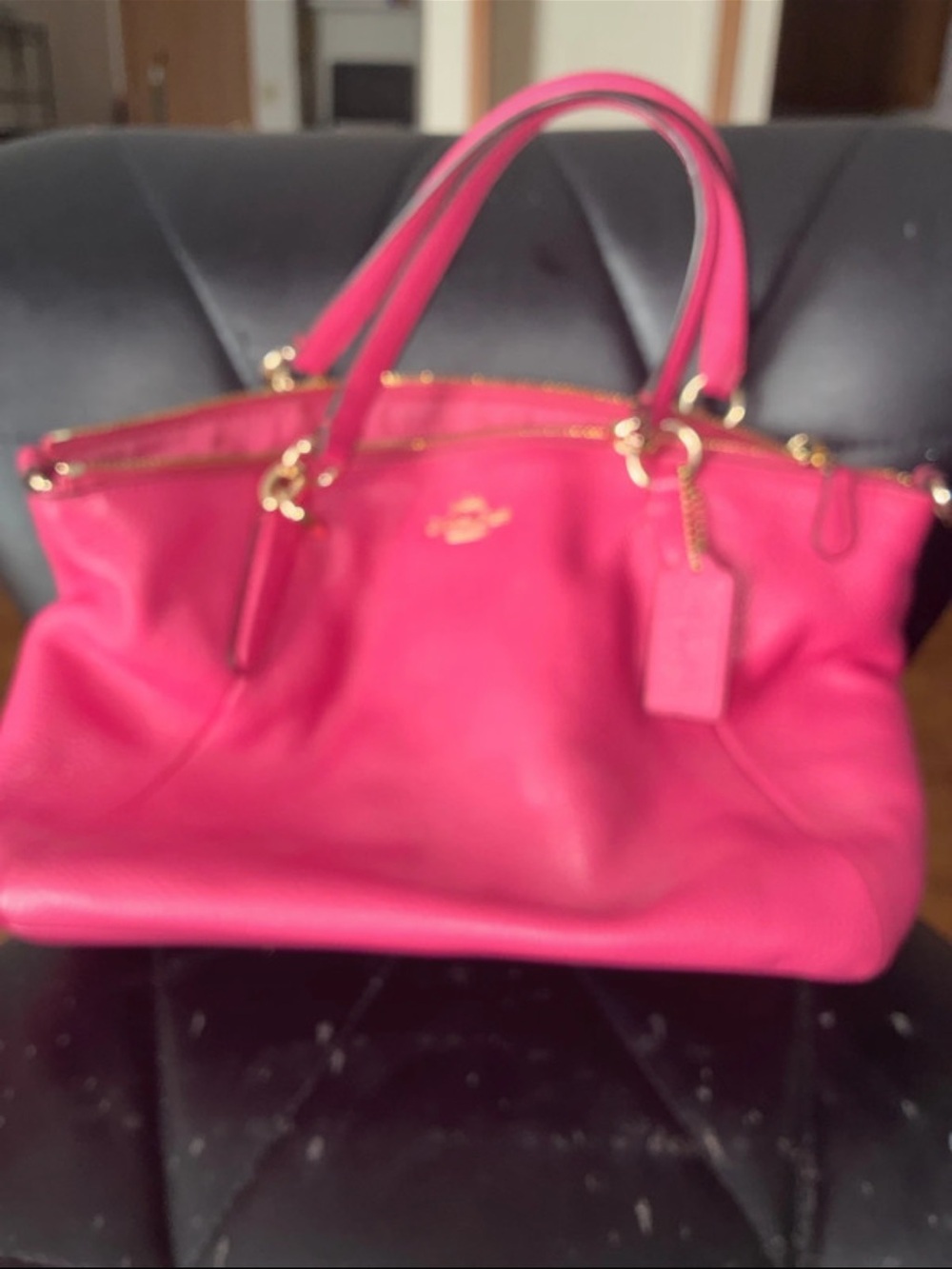 Coach Hot Pink Leather Tote with Gold Hardware